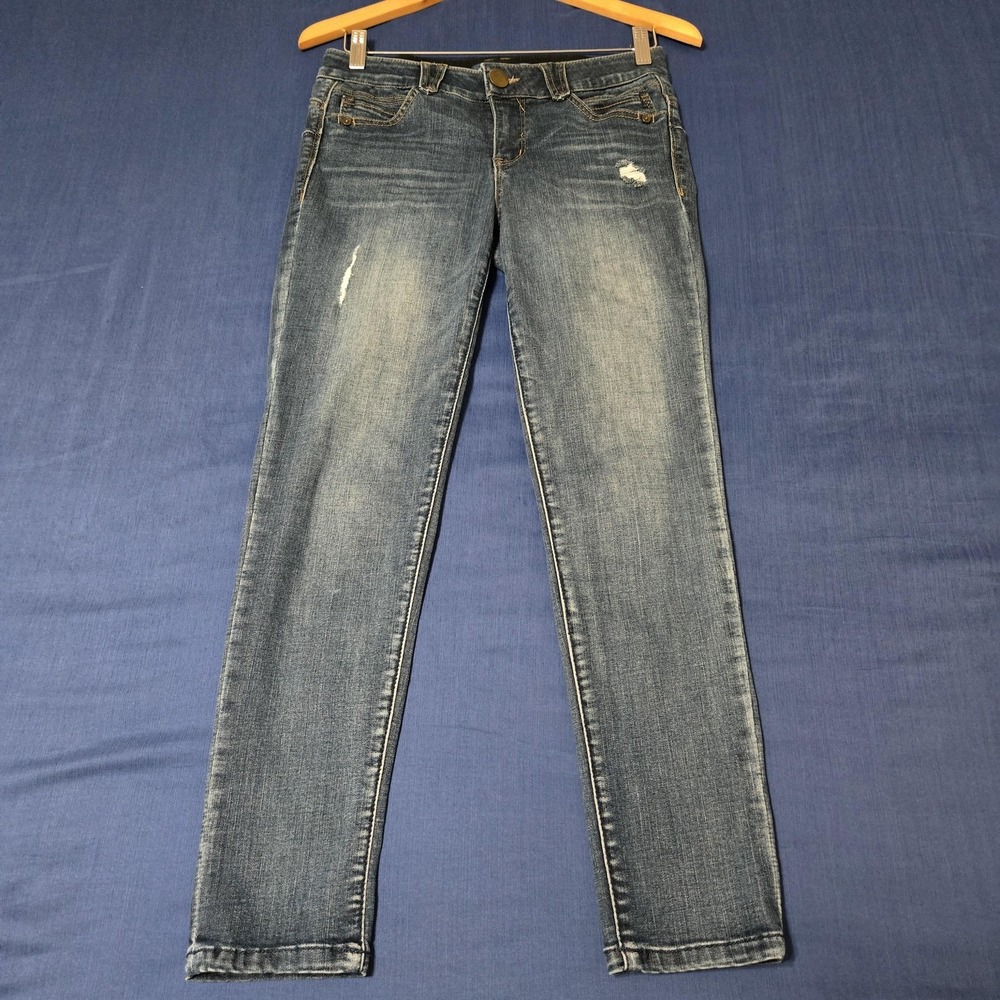 Democracy Jeans Womens 4 Blue Wash Mid Rise Skinny Distressed Stretch Denim